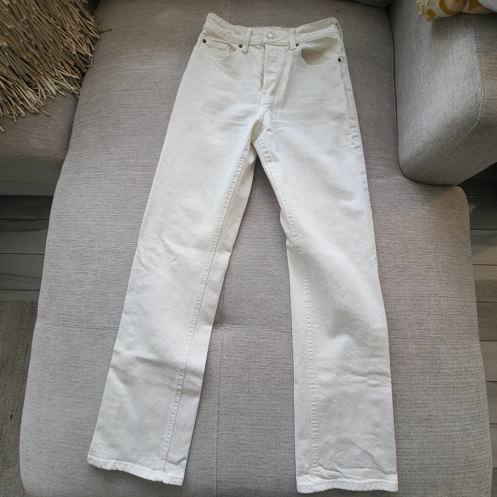 H&M Women’s Straight Leg High Waist, Button-Fly Denim Jeans Off-White Sz 4